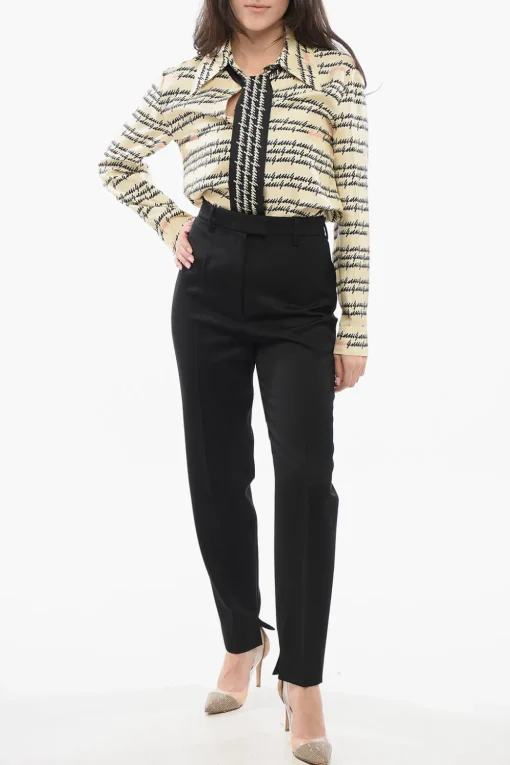 Clearance Pantaloni Crop in Lana Donna Pantaloni