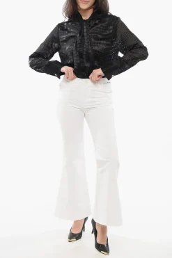 Clearance Pantaloni Crop Svasati con Logo Ricamato Donna Pantaloni