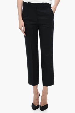 Sale Pantaloni Cropped Fit in Misto Lana con Chiusura a Scomparsa Donna Pantaloni