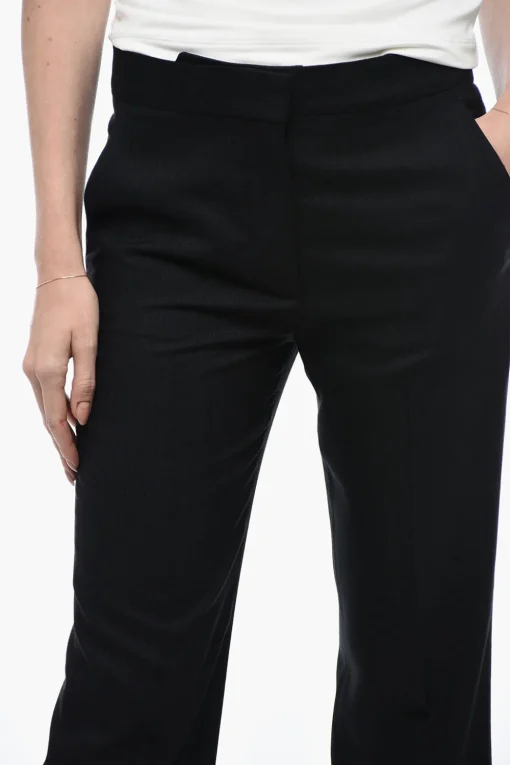 Sale Pantaloni Cropped Fit in Misto Lana con Chiusura a Scomparsa Donna Pantaloni
