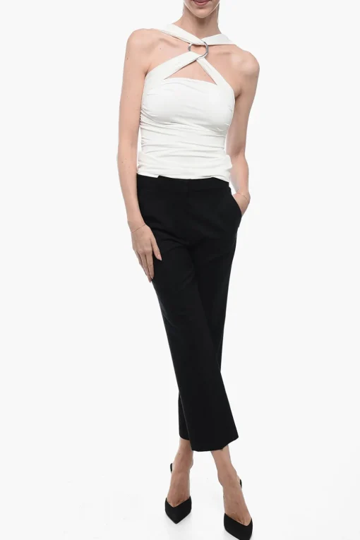 Sale Pantaloni Cropped Fit in Misto Lana con Chiusura a Scomparsa Donna Pantaloni