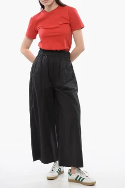 Fashion Pantaloni Cropped Fit in Popeline di Cotone Donna Pantaloni