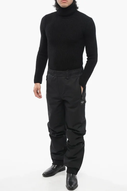 Outlet Pantaloni da Sci in Nylon con Polsini in Maglia Uomo Pantaloni