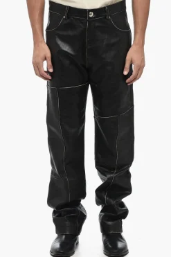 Pantaloni DRESZEN in Pelle a Gamba Dritta con Passanti>Andersson Bell Outlet