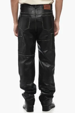 Pantaloni DRESZEN in Pelle a Gamba Dritta con Passanti>Andersson Bell Outlet