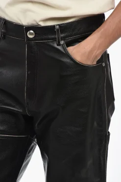 Pantaloni DRESZEN in Pelle a Gamba Dritta con Passanti></noscript>Andersson Bell Outlet