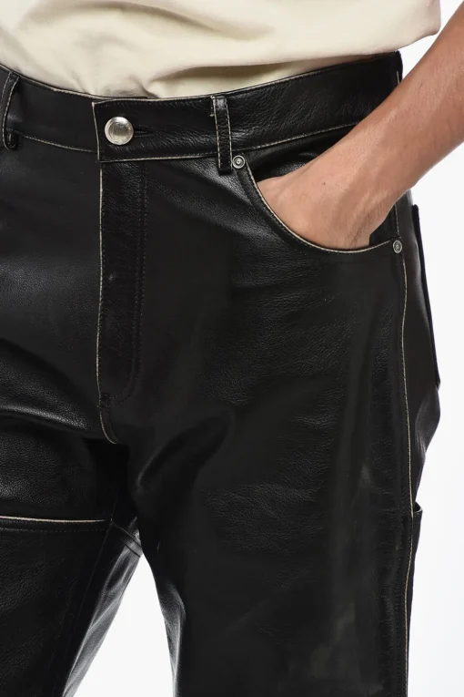 Pantaloni DRESZEN in Pelle a Gamba Dritta con Passanti>Andersson Bell Outlet