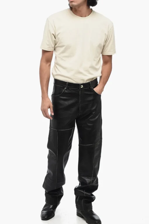 Pantaloni DRESZEN in Pelle a Gamba Dritta con Passanti>Andersson Bell Outlet