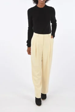 Pantaloni Flare Effetto Crepe a Vita Alta a Due Pinces></noscript>Tory Burch Hot