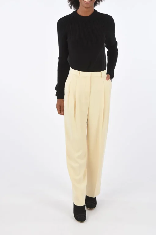 Pantaloni Flare Effetto Crepe a Vita Alta a Due Pinces>Tory Burch Hot