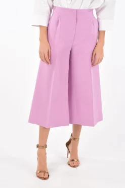 New Pantaloni Gaucho Flared in Lana e Seta ad 1 Pince Donna Pantaloni