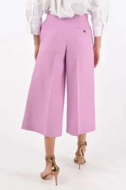 New Pantaloni Gaucho Flared in Lana e Seta ad 1 Pince Donna Pantaloni
