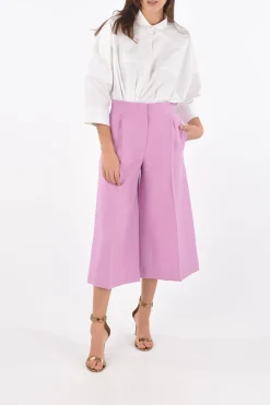 New Pantaloni Gaucho Flared in Lana e Seta ad 1 Pince Donna Pantaloni