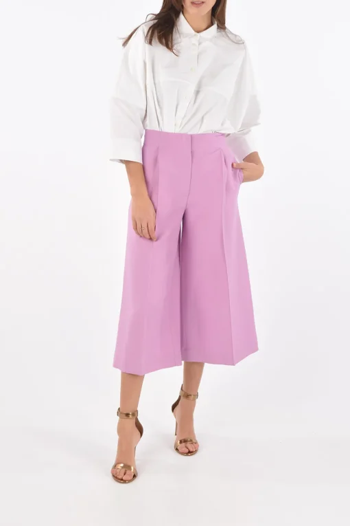 New Pantaloni Gaucho Flared in Lana e Seta ad 1 Pince Donna Pantaloni