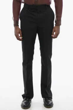 Pantaloni Gessati in Lana con Chiusura a Scomparsa>Celine New