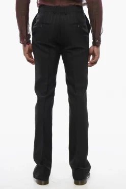 Pantaloni Gessati in Lana con Chiusura a Scomparsa>Celine New