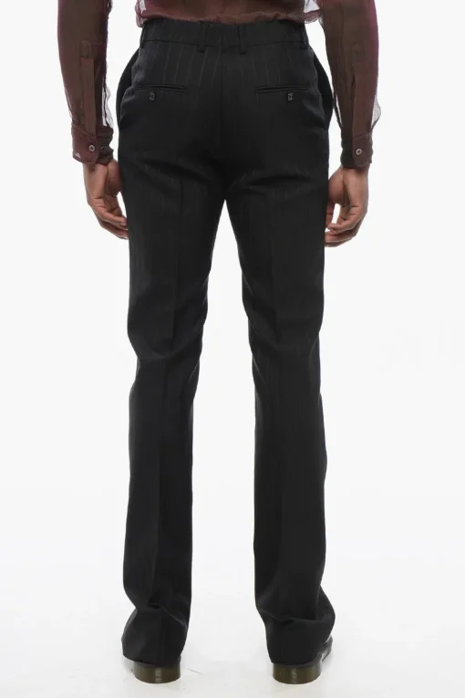 Pantaloni Gessati in Lana con Chiusura a Scomparsa>Celine New