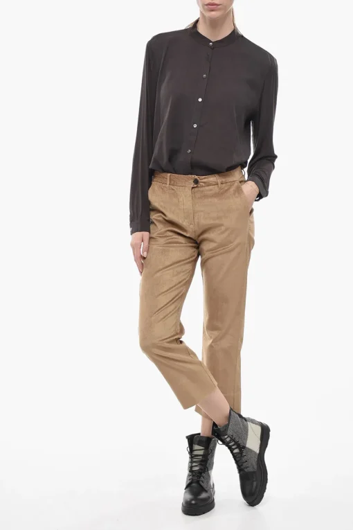 Clearance Pantaloni in Corduroy a Gamba Ampia Donna Pantaloni