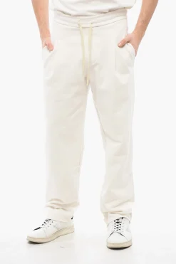 New Pantaloni in Cotone Garzato a 1 Pince con Patch Logo sul Retro Uomo Pantaloni