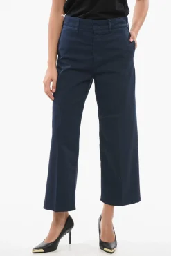 Discount Pantaloni in Cotone Stretch a Tinta Unita con Passanti Donna Pantaloni