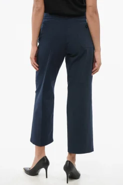 Discount Pantaloni in Cotone Stretch a Tinta Unita con Passanti Donna Pantaloni