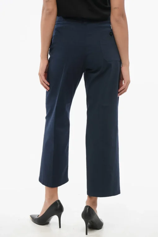 Discount Pantaloni in Cotone Stretch a Tinta Unita con Passanti Donna Pantaloni
