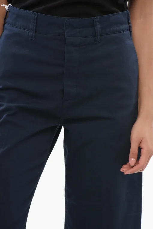 Discount Pantaloni in Cotone Stretch a Tinta Unita con Passanti Donna Pantaloni