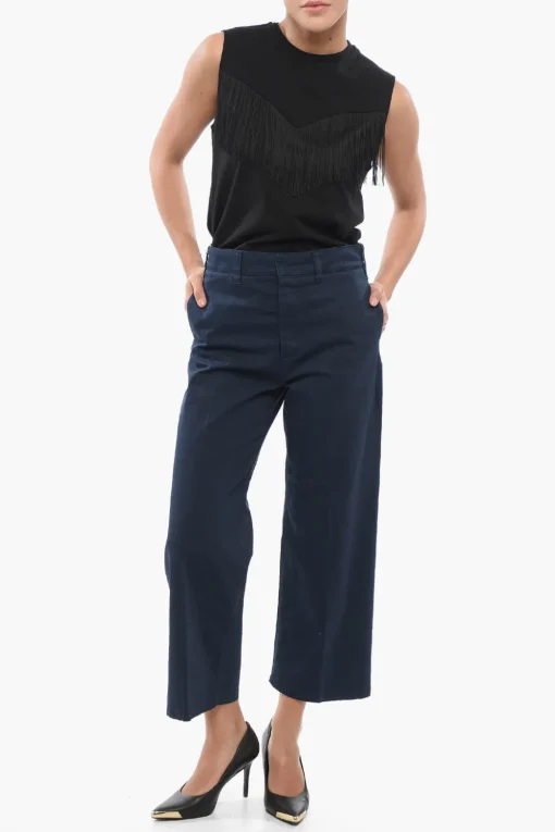 Discount Pantaloni in Cotone Stretch a Tinta Unita con Passanti Donna Pantaloni