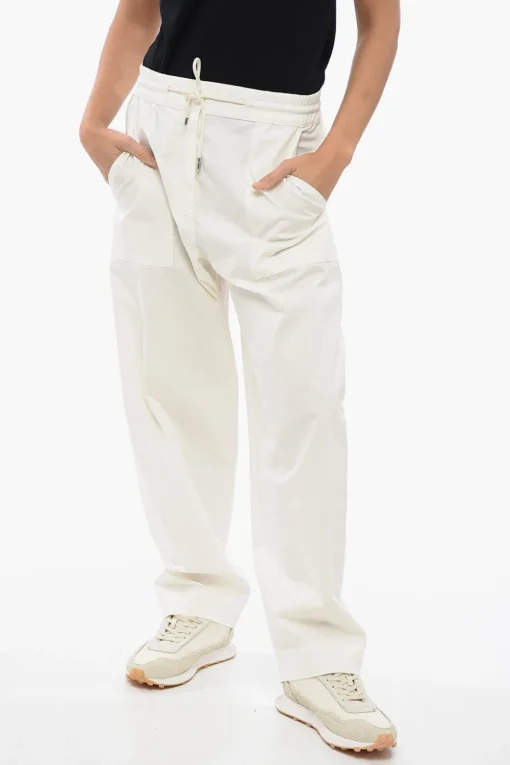 Discount Pantaloni in Cotone Stretch con Coulisse in Vita Donna Pantaloni
