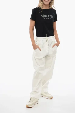 Discount Pantaloni in Cotone Stretch con Coulisse in Vita Donna Pantaloni