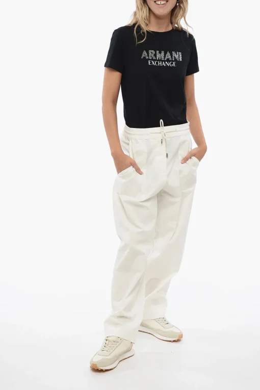 Discount Pantaloni in Cotone Stretch con Coulisse in Vita Donna Pantaloni