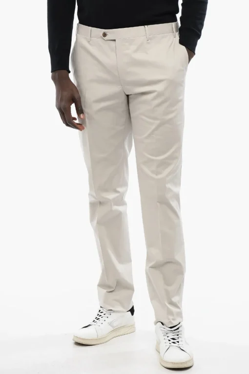 Pantaloni in Cotone Stretch a Tinta Unita con Passanti>Corneliani Hot
