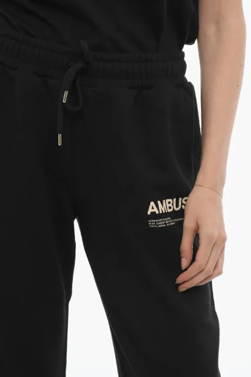 Pantaloni in Felpa a Tinta Unita con Logo Stampato>Ambush Discount