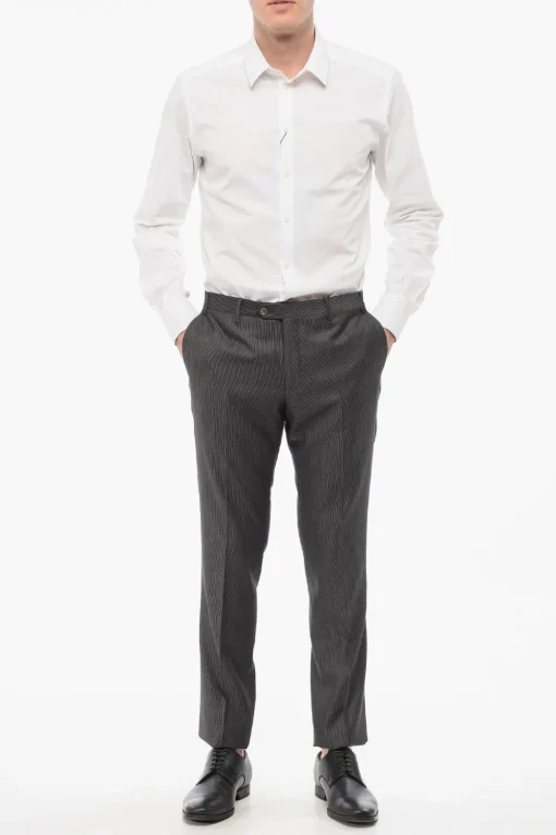 Pantaloni in Fresco Lana con Motivo a Righe>Corneliani Outlet