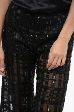 Pantaloni in Georgette con Motivo a Quadri Ricamato></noscript>Alberta Ferretti Discount