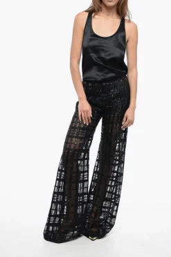 Pantaloni in Georgette con Motivo a Quadri Ricamato></noscript>Alberta Ferretti Discount