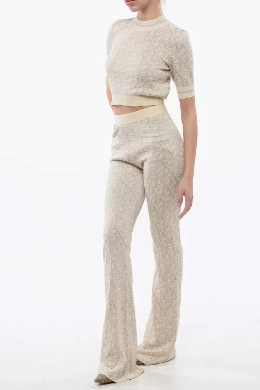 Sale Pantaloni In Jacquard Monogram Con Banda Logata Donna Pantaloni