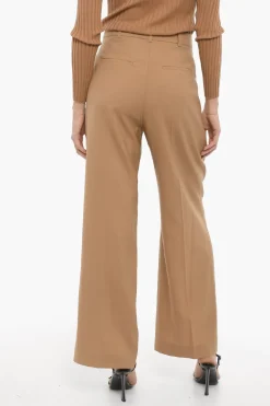 New Pantaloni in Lana a Doppia Pince Donna Pantaloni