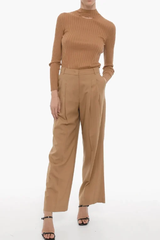 New Pantaloni in Lana a Doppia Pince Donna Pantaloni