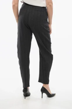 Clearance Pantaloni in Lana a Vita Alta Donna Pantaloni