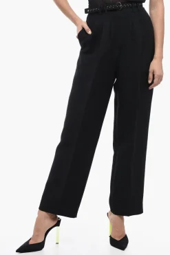 Fashion Pantaloni In Lana A Vta alta Con Pinces Donna Pantaloni