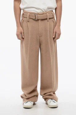 New Pantaloni In Lana Con CIntura E Pinces Uomo Pantaloni