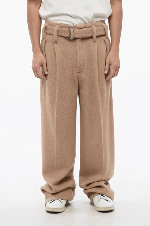 New Pantaloni In Lana Con CIntura E Pinces Uomo Pantaloni