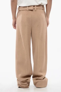New Pantaloni In Lana Con CIntura E Pinces Uomo Pantaloni