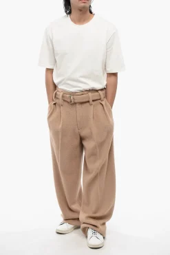 New Pantaloni In Lana Con CIntura E Pinces Uomo Pantaloni