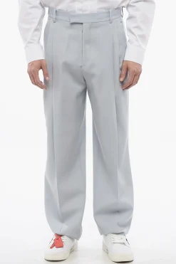 Outlet Pantaloni In Lana Con Doppia Pince E Banda Laterale In Raso Uomo Pantaloni