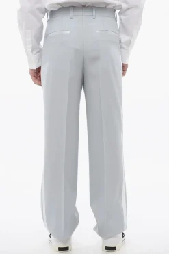 Outlet Pantaloni In Lana Con Doppia Pince E Banda Laterale In Raso Uomo Pantaloni