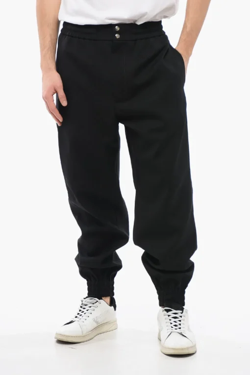 New Pantaloni in Lana con Elastico in Vita e Coulisse alla Caviglia Uomo Pantaloni