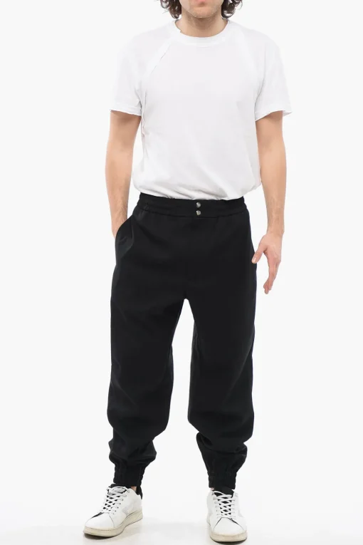 New Pantaloni in Lana con Elastico in Vita e Coulisse alla Caviglia Uomo Pantaloni