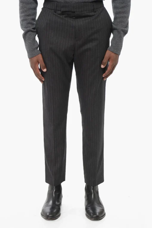 Hot Pantaloni in Lana Gessati con Passanti Uomo Pantaloni